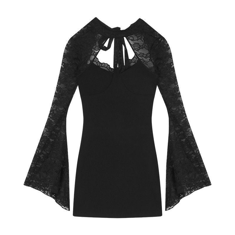 Pure Desire Sexy Sweet Hot Girl Backless Lace Long Sleeve Dress